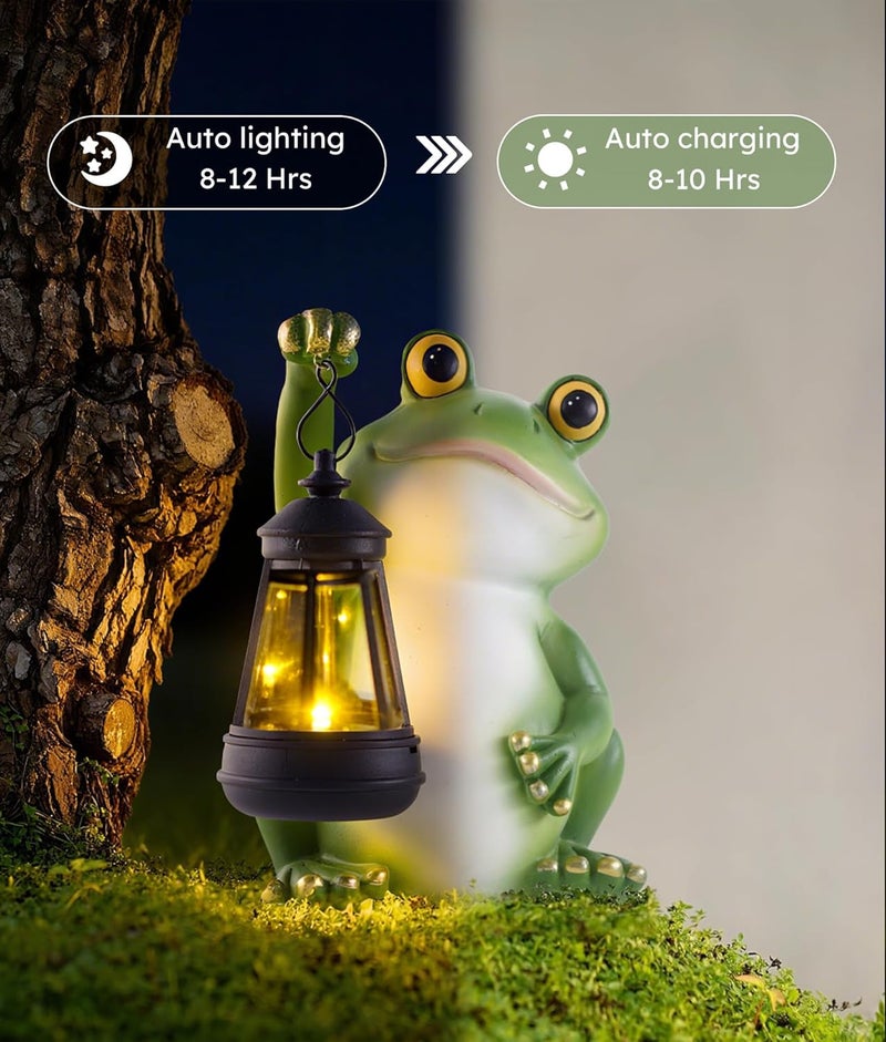 Vuees Solar Frog Garden Statue Light, Outdoor Waterproof Decorative Lantern Figurine, Cute Yard Art for Garden Patio Pond Balcony Porch Decor, Housewarming & Gardening Gifts for Women Grandma Mom - Image 4